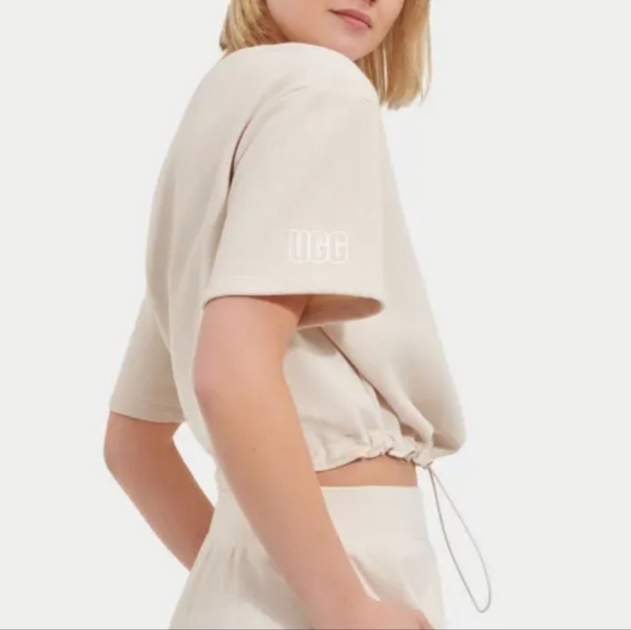 UGG Teagin Short Sleeve Oat Cropped Top with Cinch - Picture 1 of 11